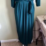 SuperFoxx Teal Faux Wrap pleated front stretch 3/4 sleeve jumpsuit Blue Size M Photo 6