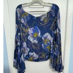 Free People We the Blouse Small Blue Floral Off the Shoulder Bell Sleeves Hippie Photo 3