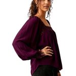 Free People Flutter By Peasant Lace Trim Square Neckline Blouse in Plum Photo 1