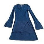 Free People Long-Length Teal Blue Criss Cross Pullover Sweater Bell Sleeves XS Photo 0