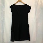 Solid Black Asymmetrical Zip Zipper Polyester Cap Sleeve Tunic or Mini Dress ? Size XS Photo 2