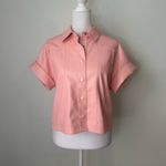 Alice + Olivia  light pink faux leather short sleeve button front top size XS Photo 1