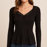 Arianne Y2k Black Lace Neckline Long Sleeve Textured Top Fairy Grunge Small Photo 0