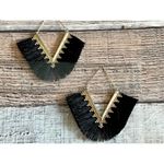 Brand New Black Fringe Chevron Dangle Gold Tone Earrings Costume Jewelry Photo 4