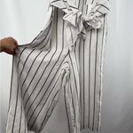 Banana Republic NWT  Linen Blend Wide Leg Striped Jumpsuit in White Black Sz 0P‎ Photo 2