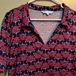 Escapada  Living Shift Dress Collared Short Sleeve Navy Floral Split Neck L Photo 6