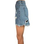 Caffeine Blue Medium Wash Distressed Frayed Raw Hem Mini Denim Jeans Skirt Sz L Photo 1
