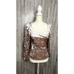 Anthropologie  Women's Pink Velvet Square Neck Long Sleeve Blouse‎ Small Photo 1