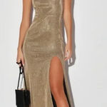 Lulus Lulu’s Searching for you gold metallic glitter maxi dress Photo 0