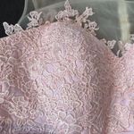 Woman’s Pink Formal Dress Gown with Sheer Lace Top Leg Slit Zip Back Size 14 Photo 10