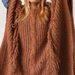 Anthropologie Marled Fringe Boho Oversized Poncho Bonze Prairie One Size Photo 0