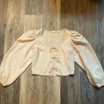 Levi's Pink Tie Top Ribbon Blouse Puff Sleeves Cropped Size XS EUC Photo 6