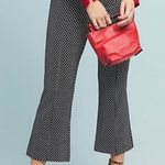 Anthropologie  Essential Cropped Flare Pants Black White Diamond Polka Dot Small Photo 0