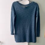 Lou & grey  Blue Wool Blend Sweater Size SM Tunic Style slit Sides Boat Neck L/S Photo 1