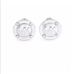Michael Kors Silver MK Logo Disc Stud Earrings NWT Photo 1