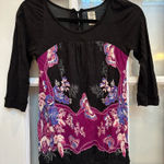 Free People Vintage  Y2K Butterfly Floral Boho Black & Pink Women's Top Size XS Photo 0