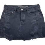 American Eagle American‎ Eagle Cutoff Denim Mini Skirt Womens 8 Black Distressed Gothic 90s Y2K Photo 0