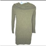 Joan Vass Olive Green Cowl Neck Off-Shoulder Sweater Dress M Midi Shift Photo 3