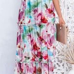 Long maxi pink vacation beach spring floral flower dress tie small nwot Photo 3