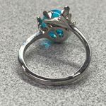 Silver Plated Mermaid Tail Oceanic Blue Glass Ball Adjustable Cocktail Ring Sz 7 Photo 4