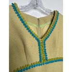 American Vintage OOAK Vintage 60s mod tweed yellow dress, blue green trim fringe hem Medium Photo 9