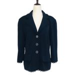 St. John Collection Black Santana Knit Blazer Jacket Button Front Size 12 Photo 1