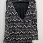 Fashion Bug 4X Black White Long Sleeve Sheer Overlay Blouse Top Photo 0