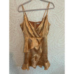Altar'd State  Gold Floral Satin Ruffed Mini Dress L Photo 1