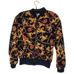 First Option Vintage Status Print Quilted Zipper Jacket EUC Sz M Rayon Gold Blk Size M Photo 0