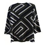 Misook  L Round Neck Knit Jacket Cardigan Green Black Contrast Trim Geometric Photo 4