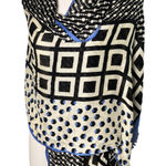 Talbots ‎ Black Blue Ivory Geometric Print Scarf 100% Viscose 72x26 Photo 0