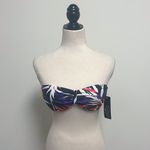 Skye Navy Blue Leaves Removable Strap Back Tie Underwire Bandeau Bikini Top NOS Photo 4