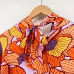 Adrienne  London Floral Satin Print Tie Neck Blouse Large Top Lined‎ Retro Bright Photo 3