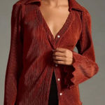 Anthropologie  Dolan Lettuce-Hem Buttondown Top Pleated Flare Sleeve Rust Large Photo 0