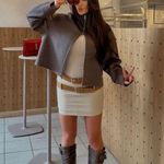 ZARA  mini fitted dress bodycon tan casual blogger with waist belt  Photo 3