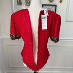 Laurence Kazar NWT NOS  Beaded Sequin Short Sleeve Silk Top Red L Photo 6