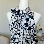 J.Crew Bow Neck Halter Cotton Mini Floral Tropical Shift Dress Navy White Size 0 Photo 14