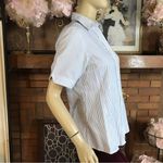 VINTAGE CIRCA 1980'S UNBRANDED WHITE & BLUE PINSTRIPE BUTTON DOWN SHIRT (S) Photo 5