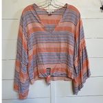 Anthropologie Lavender Fields Wmn's Peach Purple Boho Striped Tie-Front Top NWOT Photo 5