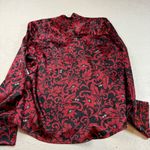 Kasper  Women's Red Black Floral Print‎ Button Down Tie Neck Blouse Shirt Size 12 Photo 3