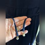 Vintage Navy Blue Dress with White Accents sheer sleeves belt w pearl details M Size M Photo 9