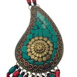 Red Turquoise Resin Bead Brass Necklace Fish Dangle Earrings Tribal Ethnic 20" Photo 3