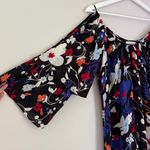 Parker  100% Silk Floral Cold Shoulder Tiered Sleeves Mini Dress Black Blue Small Photo 9