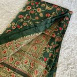 Green Sari with Red Flower Designs Photo 1