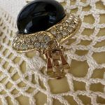 Vintage Ciner Clip on Earrings Gold Black Onyx Rhinestone Costume Statement Photo 3