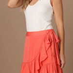 Naked Zebra St Bernard  Faux Wrap Mini Skirt Coral Ruffle Hem Boho Beach S/M Photo 0