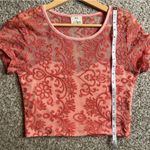 Urban Outfitters Pins & Needles Pink Coral Floral Lace Sheer Crop Top Large Photo 5