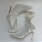 Azalea Wang Opry Stiletto Sock Boots 11 Rhinestone Stretchy White Photo 3