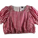 Torrid Plus 1X Smocked Crop Top Pink Seersucker Gingham Picnic Prairie Cottage Photo 1