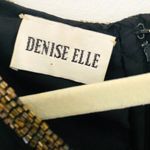 Vintage Denise Elle Beaded Silk Top Black Gold V Neck Crewneck Blouse Sz PS Photo 3
